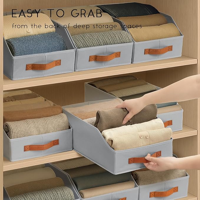 Homsorout Fabric Storage Bins for Organizing - 10 Pack Large Trapezoid Collapsible Storage Bins with Front Handle, Closet Organizers and Storage for Bedroom, Home Shelves, Small Spaces, Grey