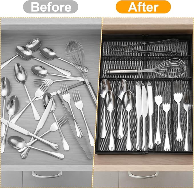 2 Pcs Utensil Drawer Silverware Organizer, Black
