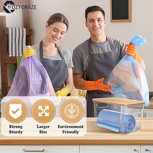 Stackable Trash Bag Dispenser with Wooden Top for Holding 13/30/33-Gallon Large Bag Sizes – Extra-Large Garbage Bag Holder with Anti-Slip Base, Trash Bag Dispenser Under Sink (11.5"x7.5"x7" inches)