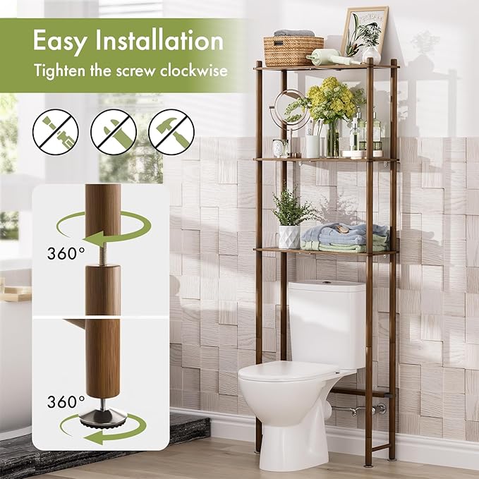 Bamboo Over The Toilet Storage Shelf, Walnut Brown