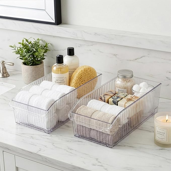 BINO | Plastic Storage Bins with Wheels, Small | THE ROLLER COLLECTION | Clear Storage Bins for Organization | Clear Containers for Pantry | Fridge & Freezer Organizer Bin Cabinet & Pantry Organizers