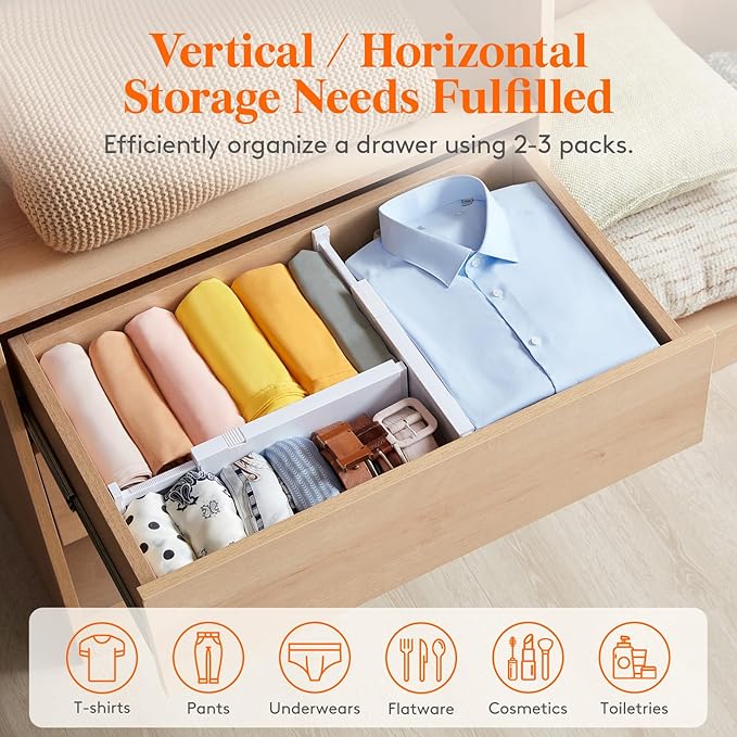 6 Pack Drawer Dividers for Clothes, 10.9-16" Adjustable Drawer Organizers