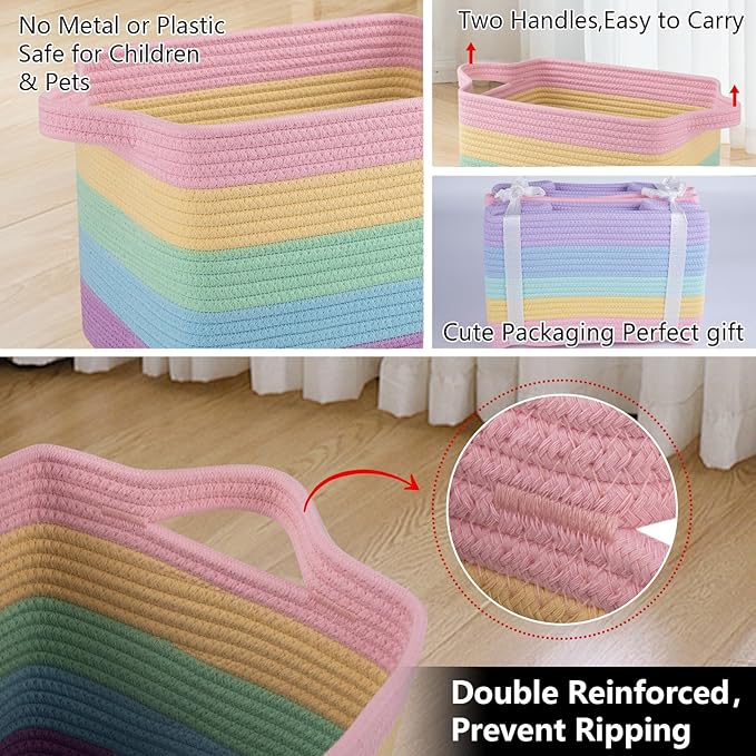 Storage Basket, Woven Baskets for Storage, Rainbow Pastel