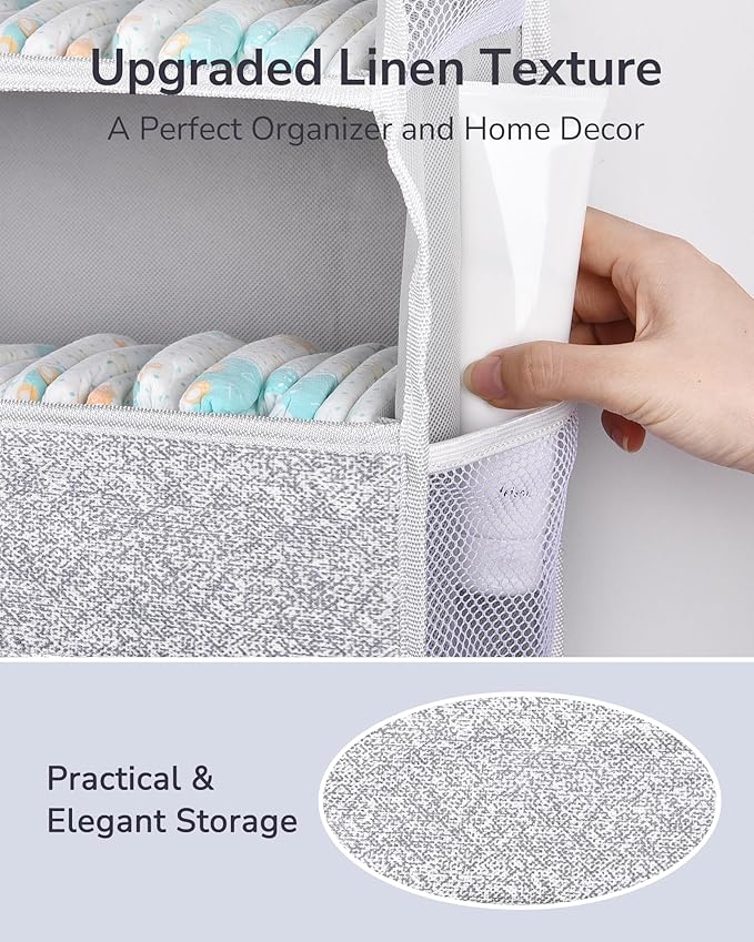 1 Pack Over Door Organizer with 5 Large Pockets 10 Mesh Side Pockets, Light Gray
