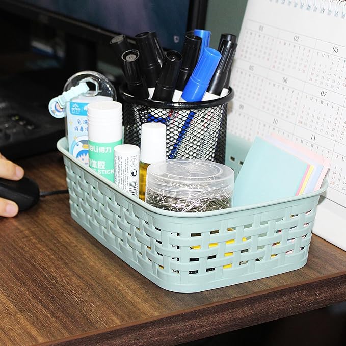 Plastic Storage Baskets for Cabinets, Green, XS-3PACK