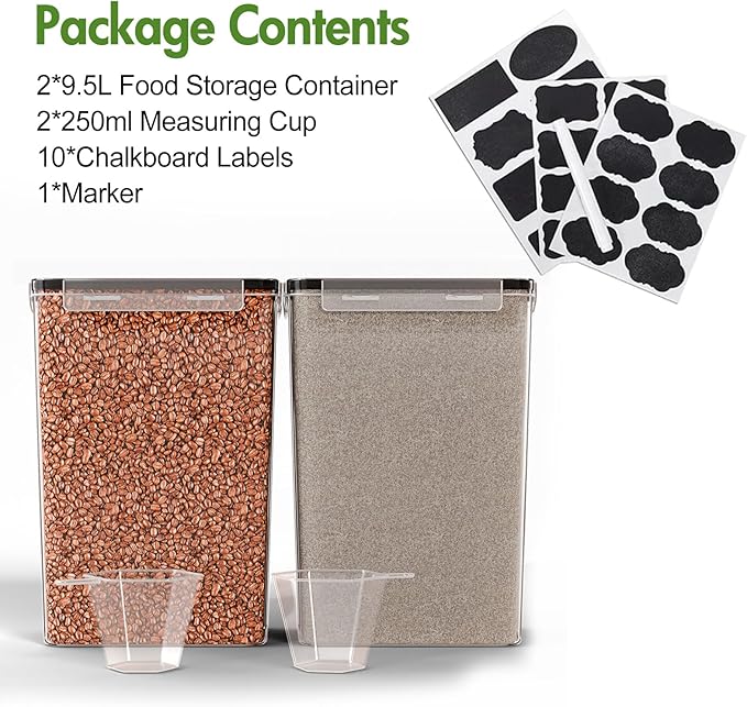 ALSO GO 2 PC (9.5L | 321 Oz) Extra Large Airtight Food Storage Containers with Lids,Kitchen and Pantry Organization Plastic Containers for Flour,Rice,Cereal,Pasta,Sugar,dog food (Leakproof, BPA-Free)