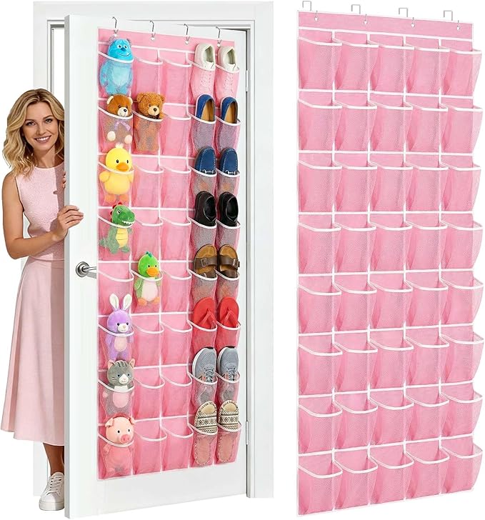 40-Pocket Over the Door Shoe Organizer, Pink-W