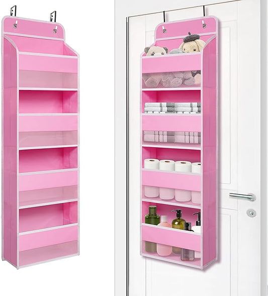 Giraffe Creation Over Door Organizer with 4 Large Capacity Pockets, Heavy Duty Hanging Organizer Storage for Closet Bathroom Nursery Bedroom Dorm, Toys Cosmetics Sundries and Baby Essentials, Pink