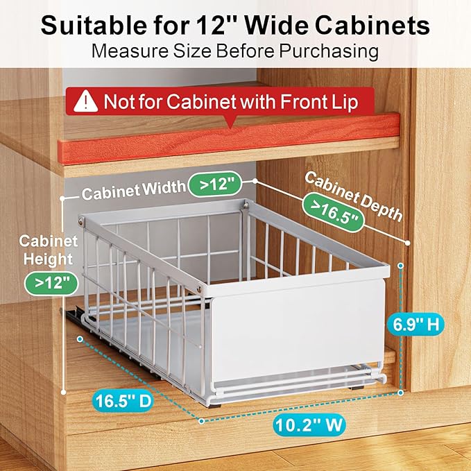 Pull Out Cabinet Organizer, Adhesive Slide Out Drawers with 6.9" High Sides