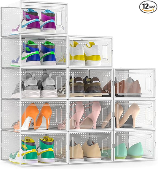 12 Pack XXX-Large Clear Shoe Storage Boxes, White