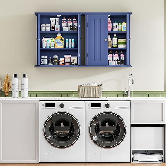 Bathroom Wall Cabinet, Over The Toilet Space Saver Storage Cabinet, Navy Blue