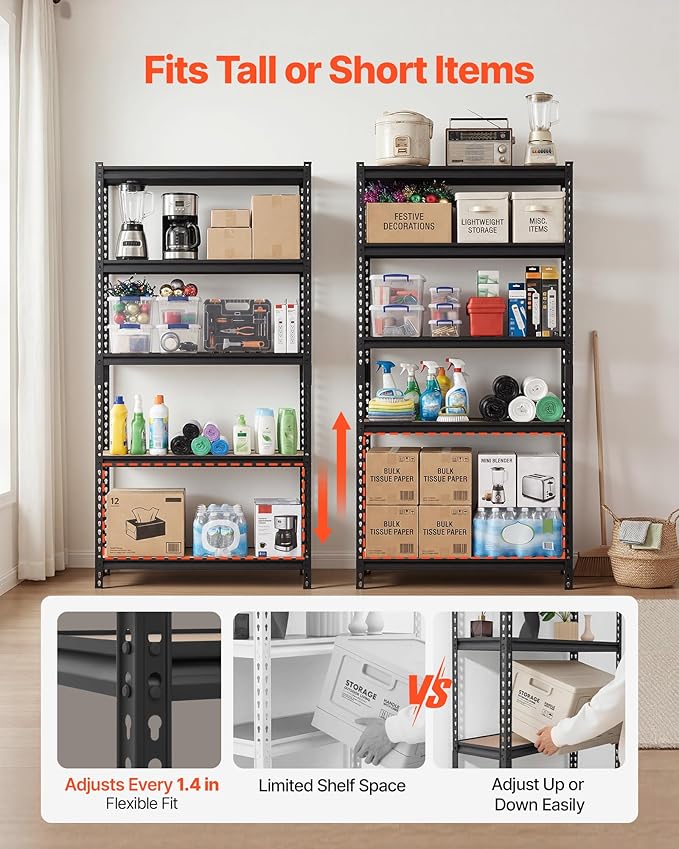 Storage Shelves, 5-Tier Adjustable, 36.34" W x 12.17" D x 71.38" H