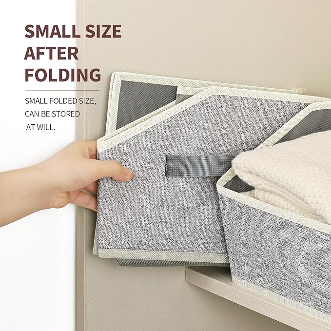 Homsorout Storage Bins for Shelves - Large Trapezoid Closet Shelf Organizer, Fabric Organization Bins with Handles, Storage Baskets for Clothes, Towel, Purse, 4 Pack, Light Gray
