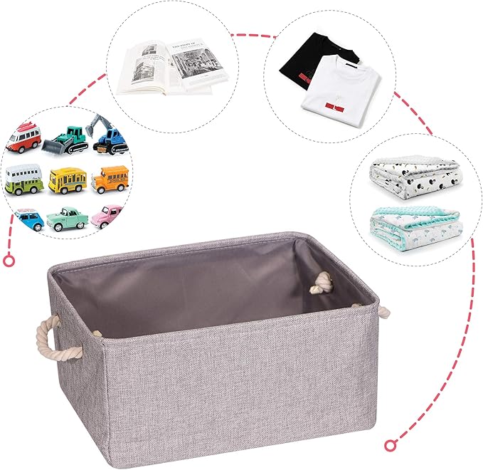 TENABORT 5 Pack Large Storage Basket Bin, Foldable Storage Cube Box Canvas Fabric Collapsible Organizer with Handles for Closet Home Office Clothes Shelf, Grey