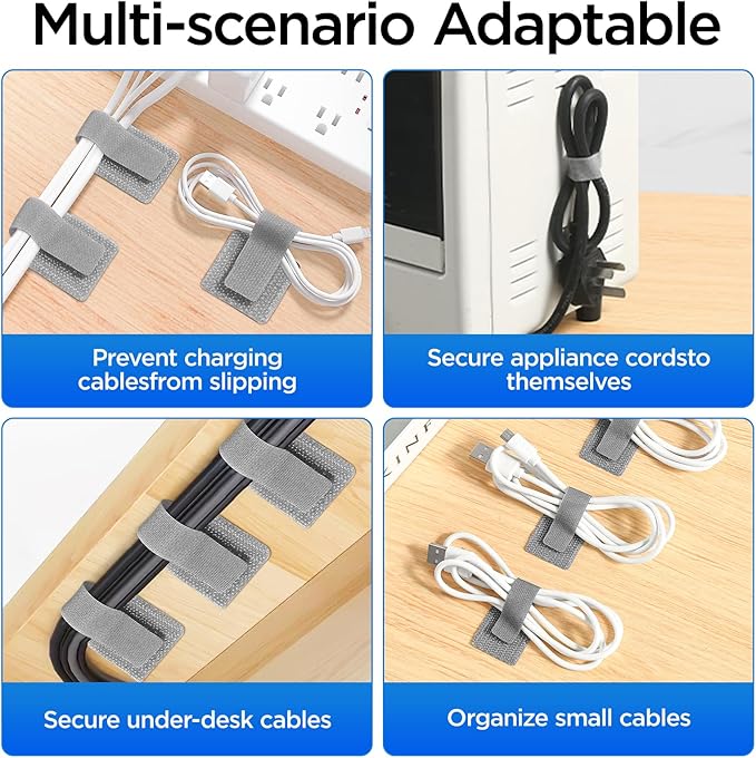 Cable Management Under Desk Cord Organizer Wire Computer Hider Clips Table Tray Straps Electrical Holder Escritorio in Wall (Gray 30PCS)