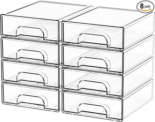 8 Pack Small Clear Stackable Storage Drawers