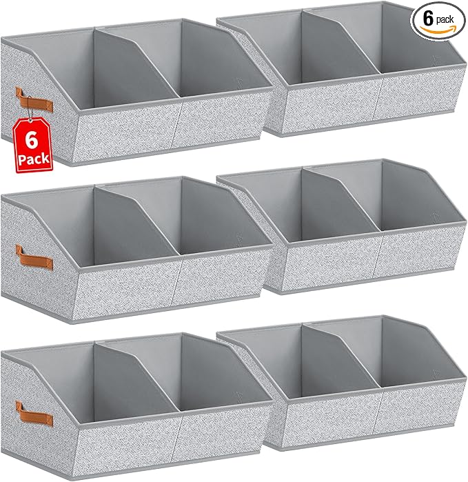 Homsorout Closet Organizers and Storage Bins - 6 Pack Collapsible Divided Trapezoidal Cube Storage Bins Baskets with Orange Handle for Organizing Clothes Blankets, Toys, Books, Towels(Ant Gray)