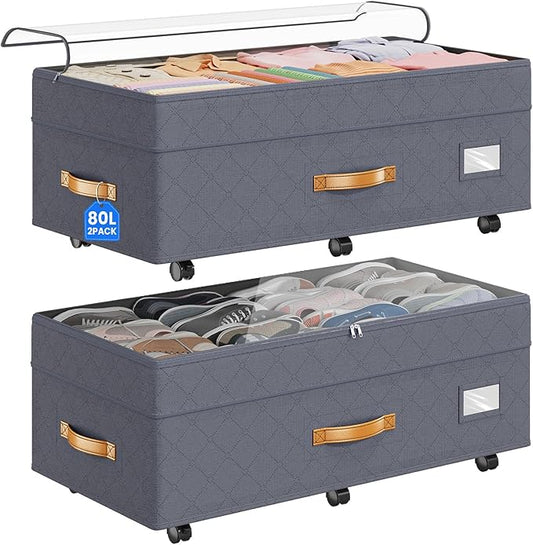 Budding Joy Under Bed Storage with Wheels 2Pack, Grey