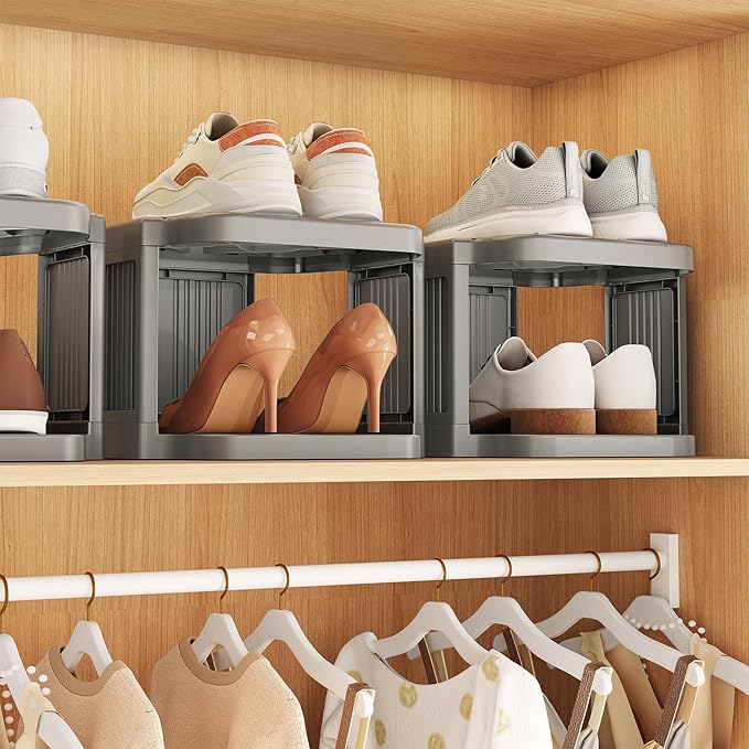10-Tier Vertical Plastic Shoe Rack, Gray