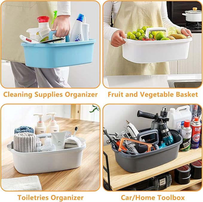 Goderewild Multi-Purpose Plastic Cleaning Caddy with Handle, Shower Caddy Organizer/Storage Basket/Totes Portable for Bathroom Supplies, Cleaning Products, Under Sink Tool, Housekeepers (Grey)