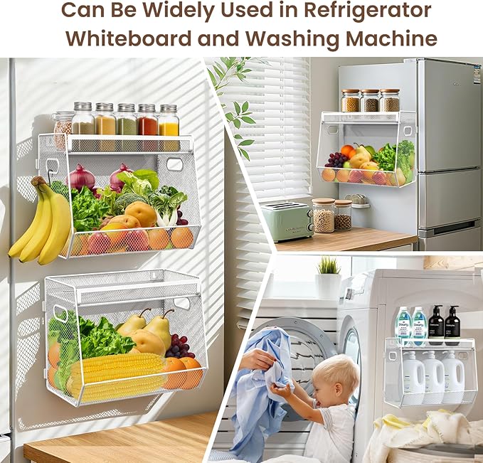 1 SET Magnetic Shelf for Fridge with Lid, Fruit Potato and Onion Storage Bins, Pantry Organizers and Storage, Large Container Magnetic Spice Rack for Refrigerator, Kitchen Counter & Cabinet