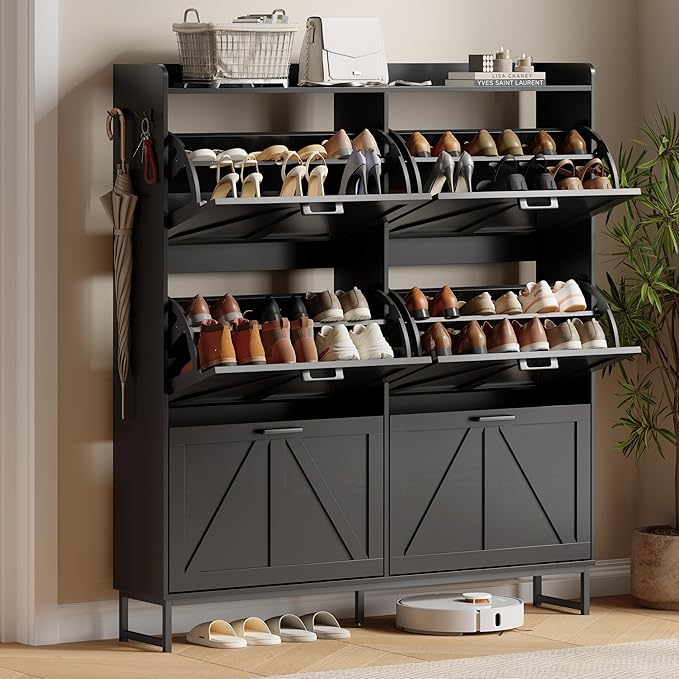 Shoe Cabinet with 6 Flip Drawers, Black