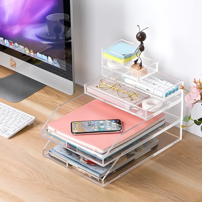 Clear Acrylic Stackable Drawer Organizer Trays, 4-Pack