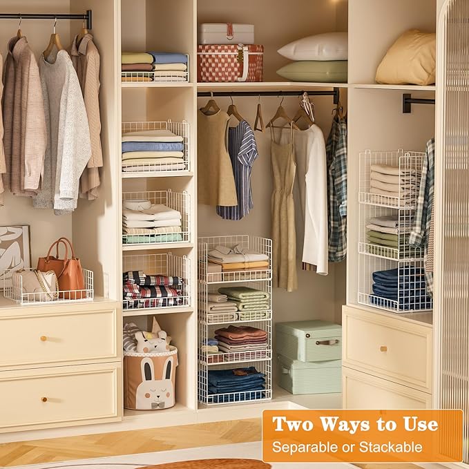 Yociyoga 7-Tier Stackable Closet Organizers and Storage Shelves, Foldable Closet Shelf Organizer System, Stackable Storage Bins Drawers for Closet Organizer System, White（Patent No. 30022416）