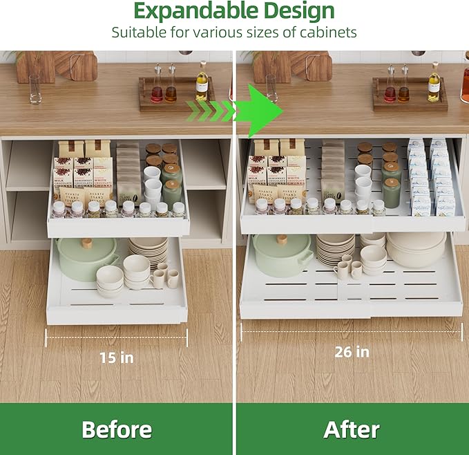 4 Pack Expandable Pull Out Cabinet Organizer, White, 21"D X 15-26"W