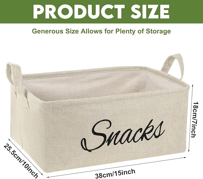Newtay 17 Pcs Snack Basket Sets, Snack Storage Bin for Pantry Shelves with 16 Pcs 2 Inch Chip Clips, Basket Organizer for Kitchen, Chips, Popcorn, Candy, Pretzels (Cream-colored,Burlap)