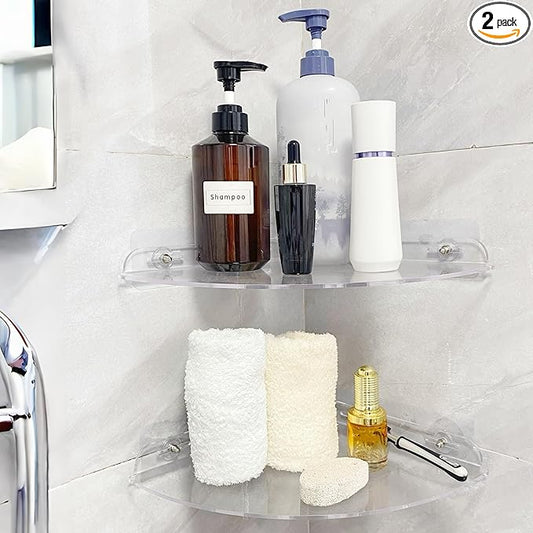 Acrylic Corner Shelves, Adhesive Shelf, Clear 10 inch 2 set
