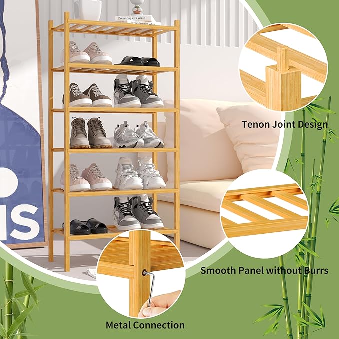 CRAFT 6-Tier Bamboo Small Shoe Rack, Natural