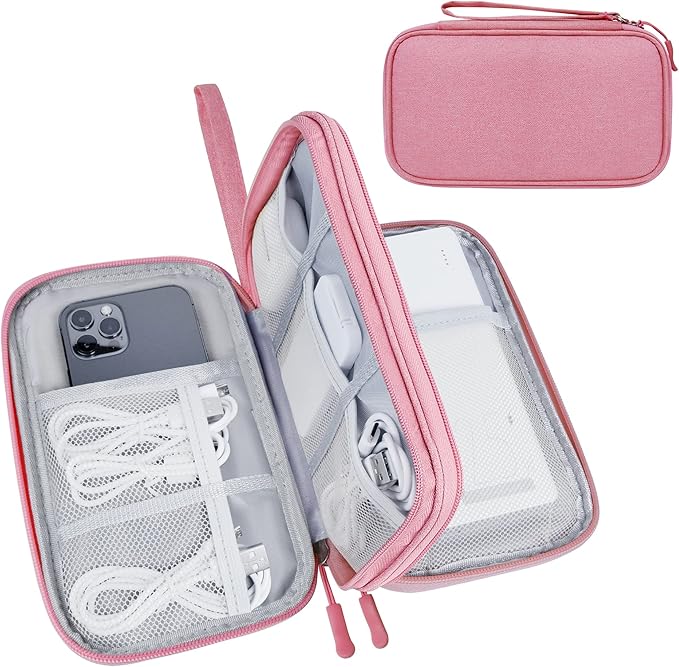 Lcsmaokin Electronics Organizer Travel Case,Electronic Accessories Storage Bag,Portable Waterproof Cable Organizer Bag,Travel Cord Organizer Bag for Small Charging Cord Storage,Cables,SD Card-Pink