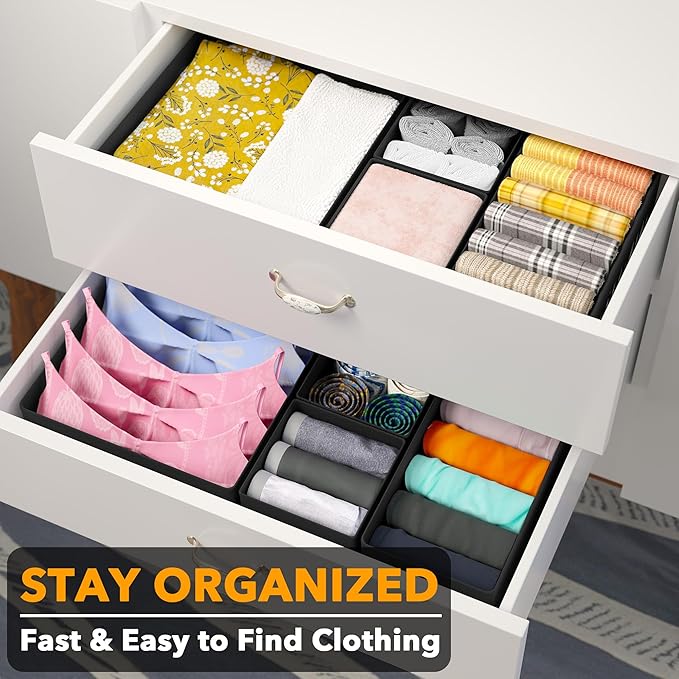 Drawer Organizer Clothes, 12 Pack Dresser Organizer Bins for Nursery, Black