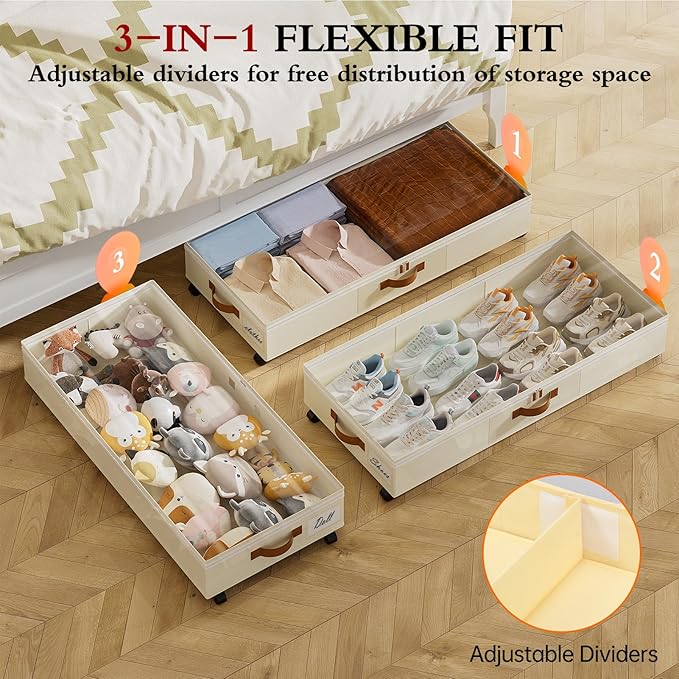 Under Bed Storage with Wheels, 2 Pack