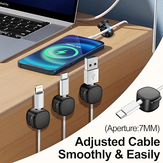 MOZOTER 6 Pack,Magnetic Cable Clips & Silicon Cable Ties,Cord Holder[Cable Smooth Adjustable Desk Organizer],Under Desk Cable Management,Adhesive Home Office Wire Holder Keeper Wire Sets-Black