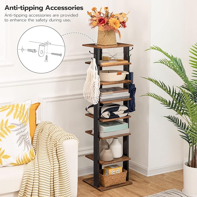 8 Tiers Vertical Shoe Rack, Rustic Brown BF07XJ01G1