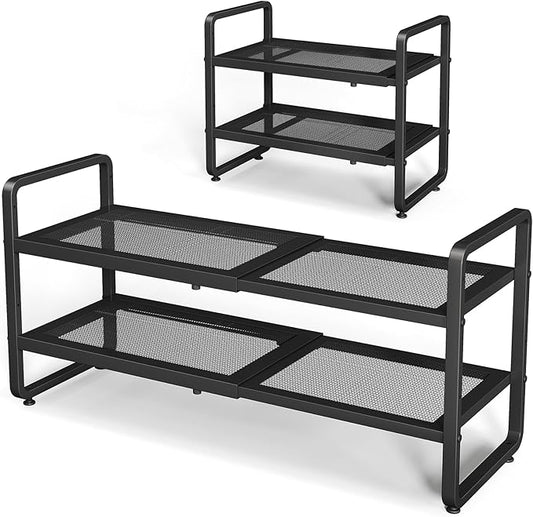 Shoe Rack, Expandable Shoe Organizer for Closet, Black, 2-Tier