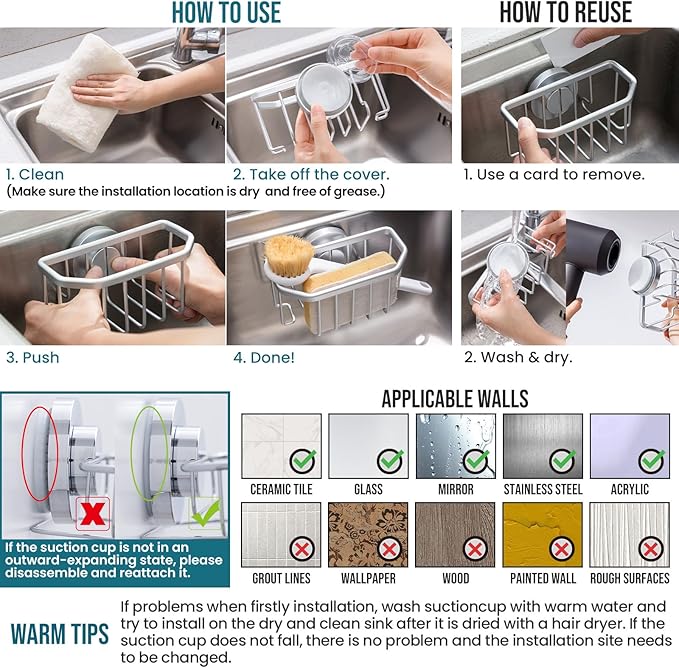 Sponge Holder for Kitchen Sink with Strong Suction Cup Removable