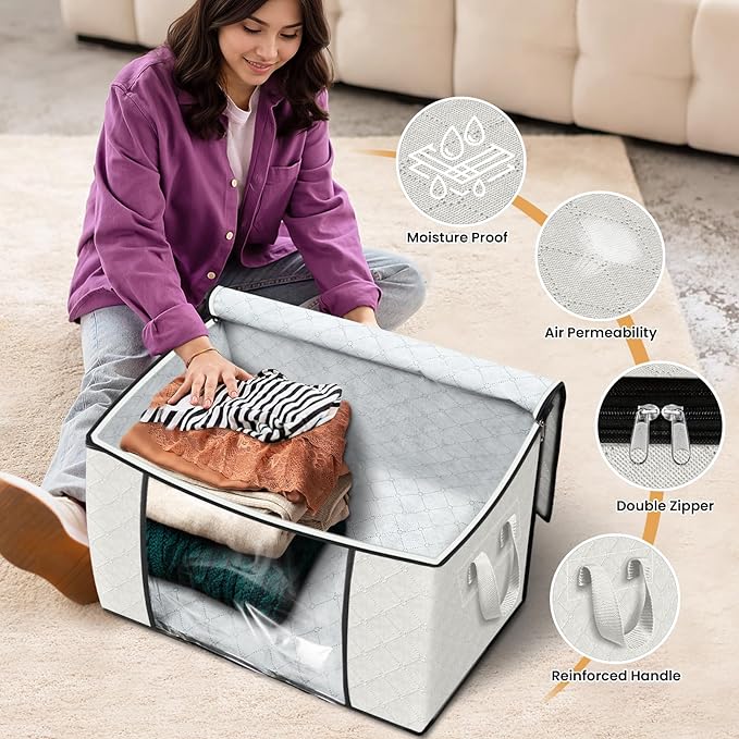 Fab totes 24 Gallons Clothes Storage, 4 Pack,Ivory