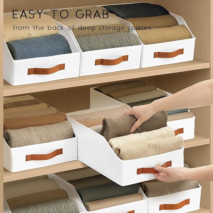 Homsorout Fabric Storage Bins for Organizing - 10 Pack Large Trapezoid Collapsible Storage Bins with Front Handle, Closet Organizers and Storage for Bedroom, Home Shelves, Small Spaces, White