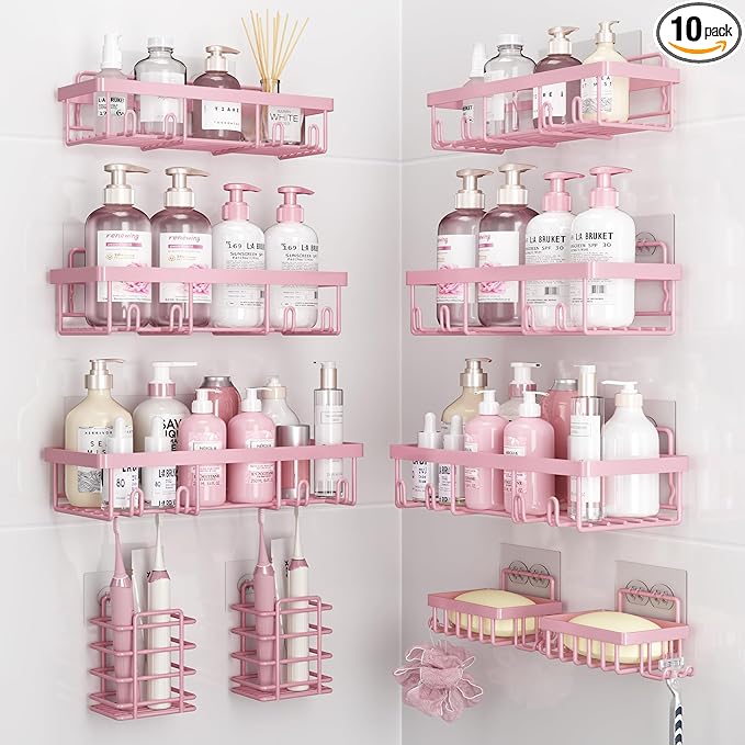10 Pack Shower Caddy Organizer Rack Shelf for Inside Shower, Pink