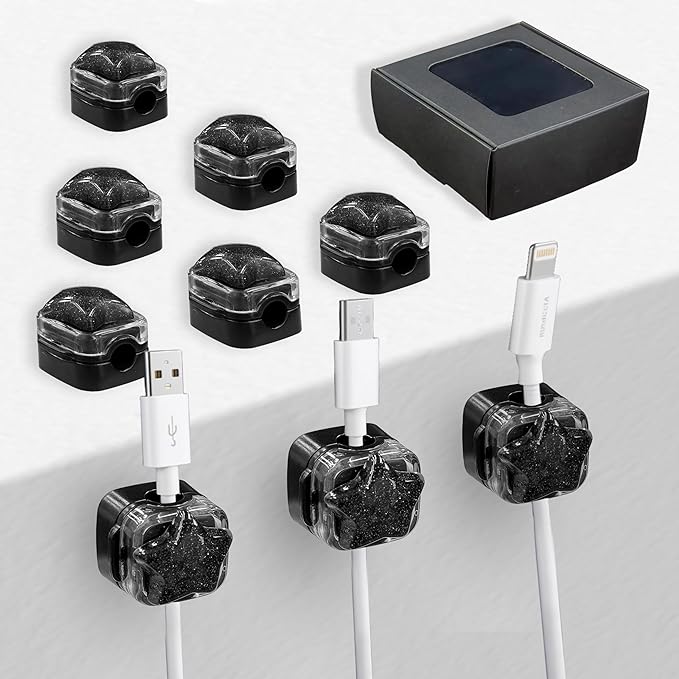 9Pack Magnetic Cable Clips for Nightstand, Adhesive Night-Glowing Cord Holder Organizer for Office Home Desk Wall Car (Black,Star)