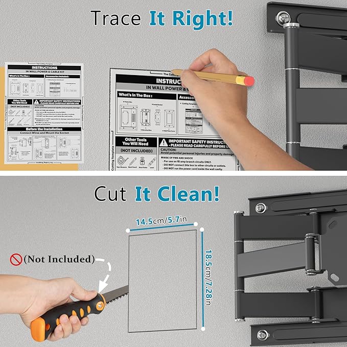 TV Cord Hider & in-Wall Cable Management Kit, Dual Outlet Connection Box (Unwired) with Cutting Template, Perfect for Wall Mounted TVs