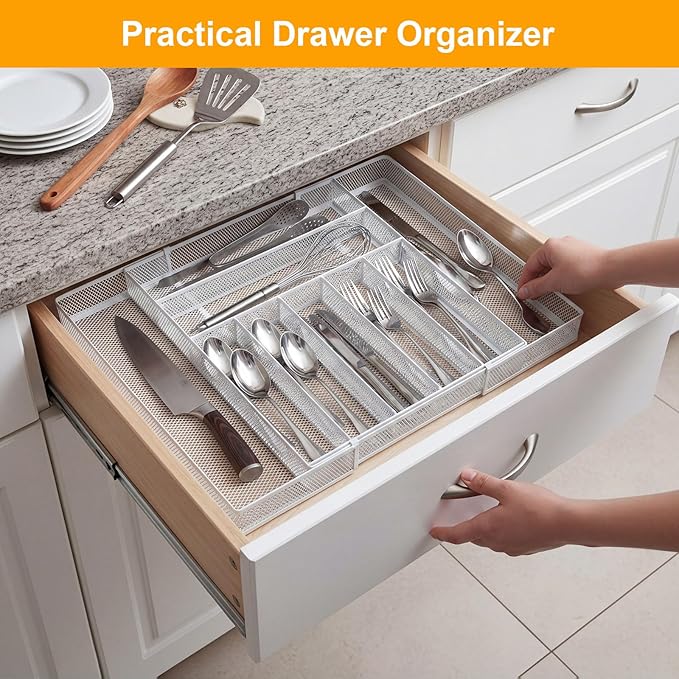 2 Pcs Utensil Drawer Silverware Organizer, White