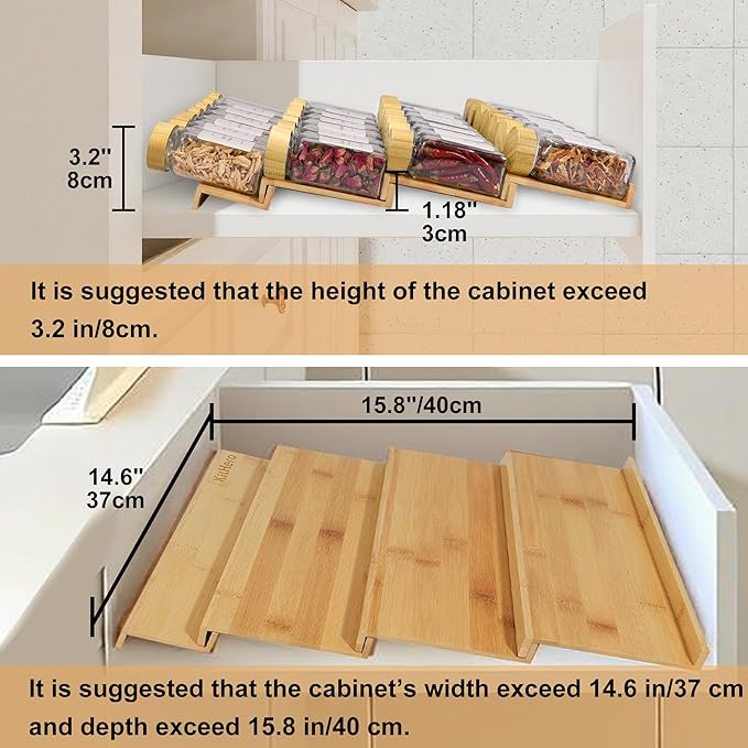 Spice Drawer Organizer with 35 Bamboo-lidded Spice Jars, 216 Labels