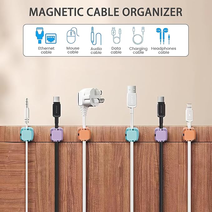 6 Pack Magnetic Cord Organizer & Cable Clips, Mint Green