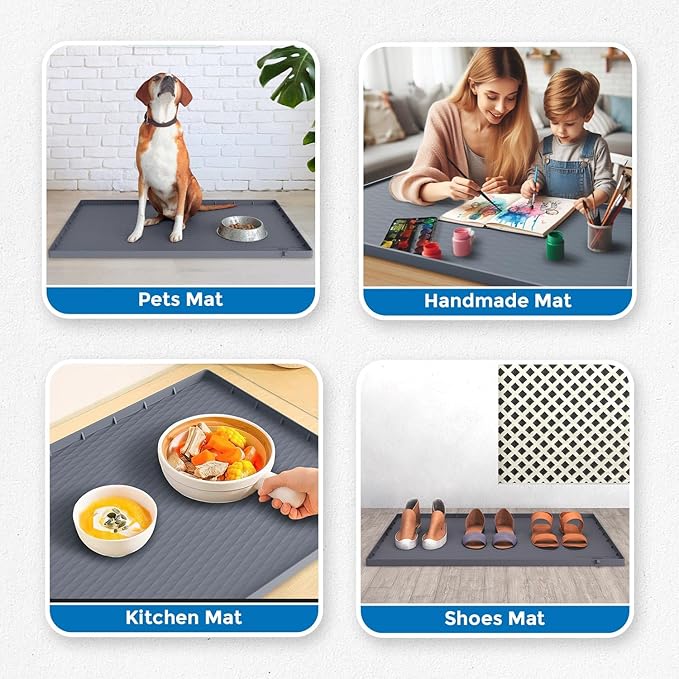 Heavy Duty Under Sink Mat for Kitchen Waterproof 34" x 22" | Extra Thick 1000g Silicone Under Sink Tray with Raised Edges for Kitchen & Bathroom Cabinet Organizer and Sink Drip Tray