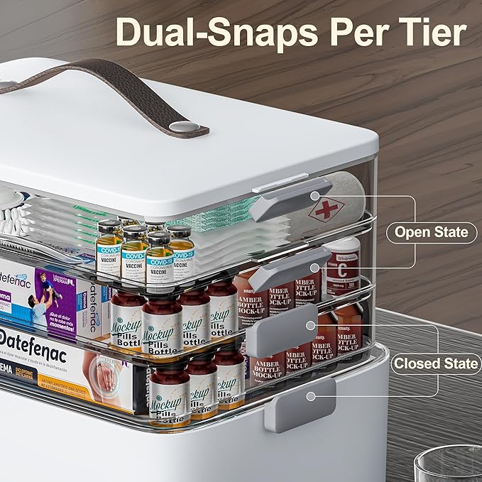 4-Tier XL Medicine Organizer with Leather Handle