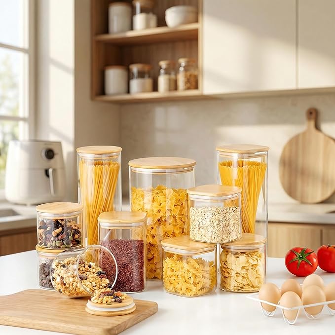 27oz, 4 Pack Square Glass Jars with Bamboo Lids